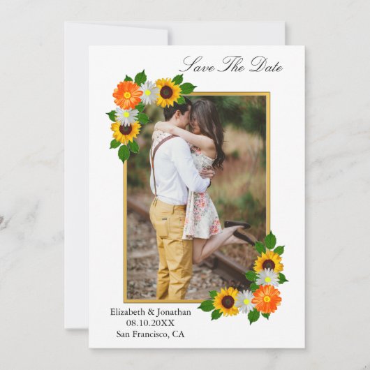 Floral Gold Lijst Wedding Save The Date (Voorkant)