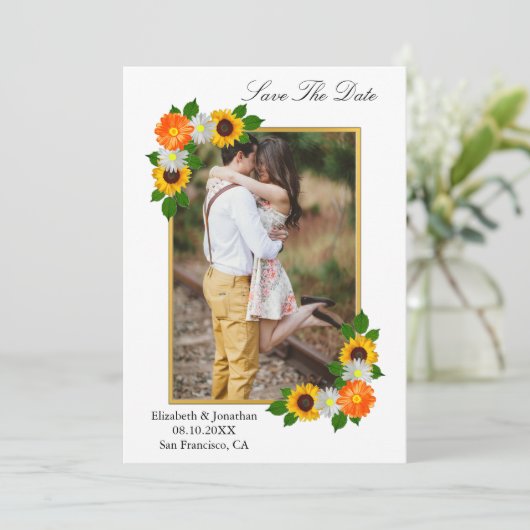 Floral Gold Lijst Wedding Save The Date (Staand voorkant)