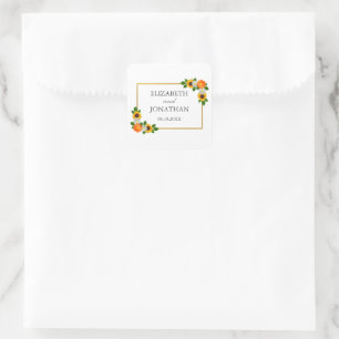 Floral Gold Lijst Wedding Vierkante Sticker