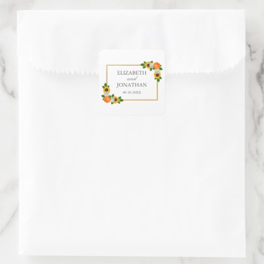 Floral Gold Lijst Wedding Vierkante Sticker (Tas)