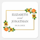 Floral Gold Lijst Wedding Vierkante Sticker (Voorkant)