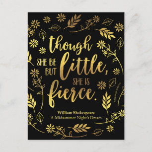 Floral Gold Little but Fierce William Shakespeare Briefkaart