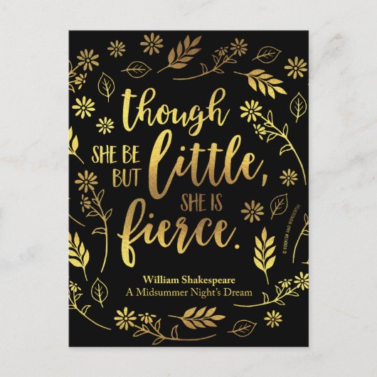 Floral Gold Little but Fierce William Shakespeare Briefkaart (Voorkant)
