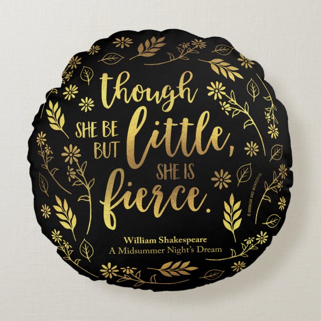 Floral Gold Little but Fierce William Shakespeare Rond Kussen (Voorkant)