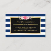 Floral Gold Makeup Salon Changeable Navy Stripes Visitekaartje (Achterkant)
