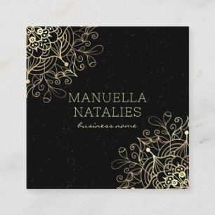 Floral Gold Mandala Black Vierkante Visitekaartje