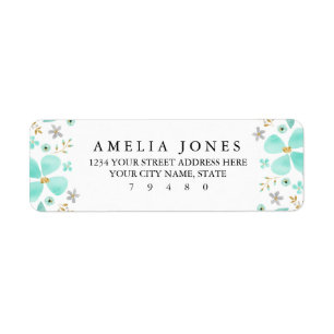 Floral Gold Mint Leaf retour adres label