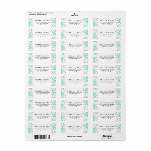 Floral Gold Mint Leaf retour adres label (Full Sheet)