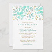 Floral Gold Mint Leaf Sweet 16 Uitnodiging (Voorkant)