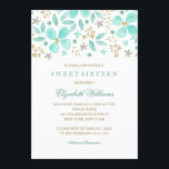 Floral Gold Mint Leaf Sweet 16 Uitnodiging<br><div class="desc">Mooie waterverf bloemen en gouden bladdesign. Sommige afbeeldingen zijn © Digital Cloud.</div>