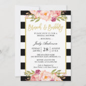 Floral Gold Modern Brunch en Bubble Vrijgezellenfe Kaart (Voorkant)