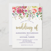 Floral Gold | Moderne Waterverf bruiloft Kaart (Voorkant)