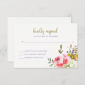 Floral Gold | Moderne Waterverf-weddenschap RSVP Kaartje (Voorkant / Achterkant)
