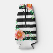  Floral Gold Monogram Black White Striped Flesjeskoeler (Achterkant)