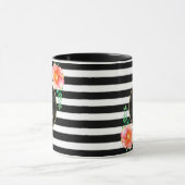 Floral Gold Monogram Black White Striped Mok (Midden)
