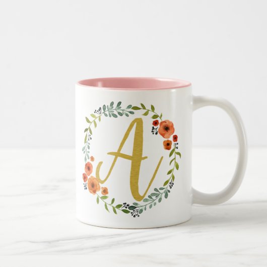 Floral Gold Monogram Initiaal A Tweekleurige Koffiemok (Rechts)