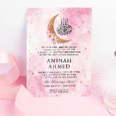 Floral Gold Moon Waterverf Roze Islamitische Aqeeq Kaart