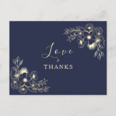 Floral Gold Navy Blue bruiloft dank u Briefkaart (Voorkant)