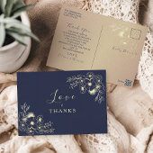 Floral Gold Navy Blue bruiloft dank u Briefkaart