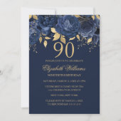 Floral Gold Navy Roos 90e verjaardag Kaart (Voorkant)