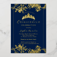 Floral Gold Navy Vintage Quinceanera