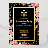 Floral Gold Nursing School Afstuderen Real Gold Folie Uitnodiging (Voorkant)