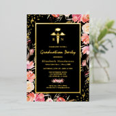 Floral Gold Nursing School Afstuderen Real Gold Folie Uitnodiging (Staand Voorkant)