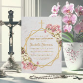 Floral Gold Orchids Marmer Eerste Heilige Communie Kaart