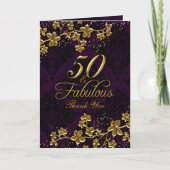 Floral Gold Paarse 50 & Fabulous Dank u kaart (Voorkant)