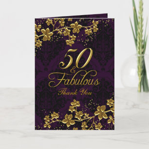 Floral Gold Paarse 50 & Fabulous Dank u kaart
