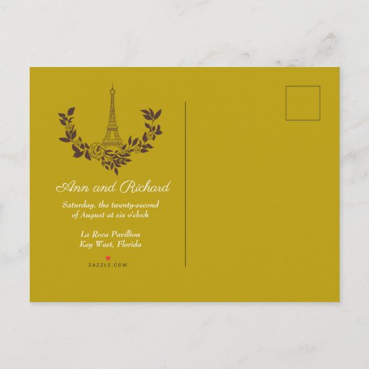 Floral Gold Parisian Wedding Design Aankondigingskaart (Achterkant)