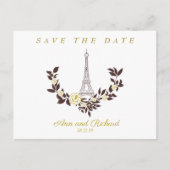 Floral Gold Parisian Wedding Design Aankondigingskaart (Voorkant)