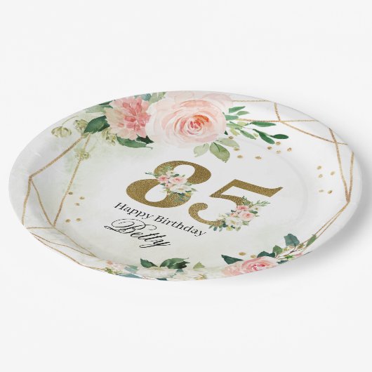 Floral & Gold Personalized 85th Custom Papieren Bordje (Gekanteld)