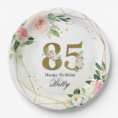 Floral & Gold Personalized 85th Custom Papieren Bordje (Voorkant)