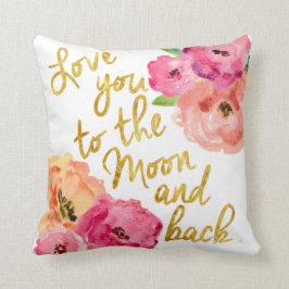 Floral Gold Pillow: "Hou van je op de maan en acht Kussen