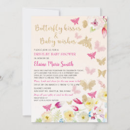 Floral Gold Pink Butterflies drive by Baby shower Kaart