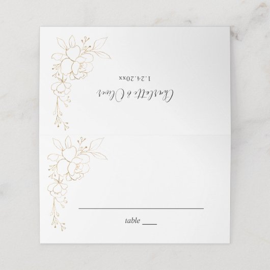 Floral Gold Place-kaart met gouden rand Plaatskaartje (Buitenkant ongevouwen)