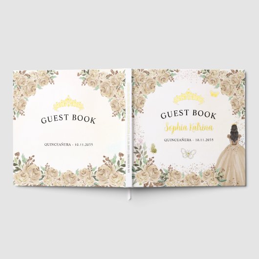 Floral Gold Princess Butterfly Tiara Quinceanera Gastenboek (Volledig)
