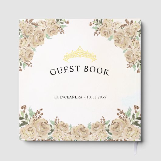 Floral Gold Princess Butterfly Tiara Quinceanera Gastenboek (Achterkant)