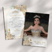 Floral Gold Princess Quinceanera Foto Dank u Bedankkaart