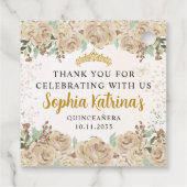 Floral Gold Prinses Quinceanera Verjaardagsgunst Bedankjes Labels (Achterkant)