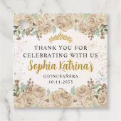 Floral Gold Prinses Quinceanera Verjaardagsgunst Bedankjes Labels (Voorkant)