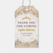 Floral Gold Prinses Quinceanera Verjaardagsgunst Cadeaulabel (Voorkant)