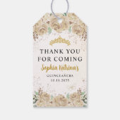 Floral Gold Prinses Quinceanera Verjaardagsgunst Cadeaulabel (Achterkant)