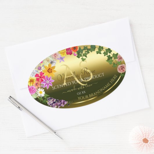 Floral Gold Product Packaging Labels met monogram (Envelop)