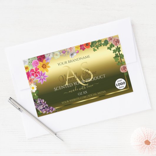 Floral Gold Product Packaging Labels Monogram Logo (Envelop)