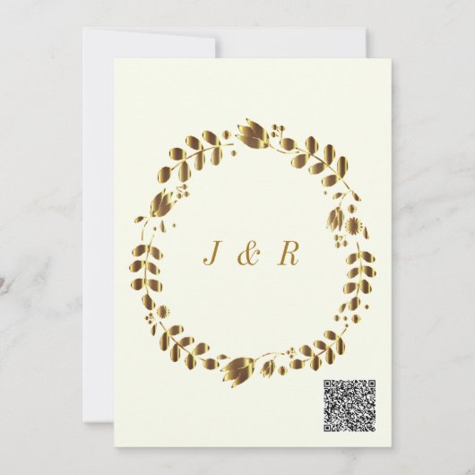 Floral Gold QR Code Huwelijksuitnodiging Sjabloon (Achterkant)
