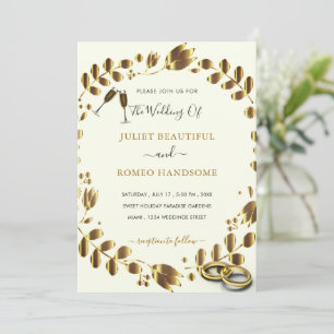 Floral Gold QR Code Huwelijksuitnodiging Sjabloon