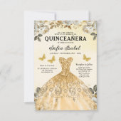 Floral Gold QR Code Princess Quinceanera Kaart (Voorkant)