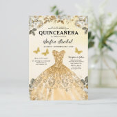Floral Gold QR Code Princess Quinceanera Kaart (Staand voorkant)